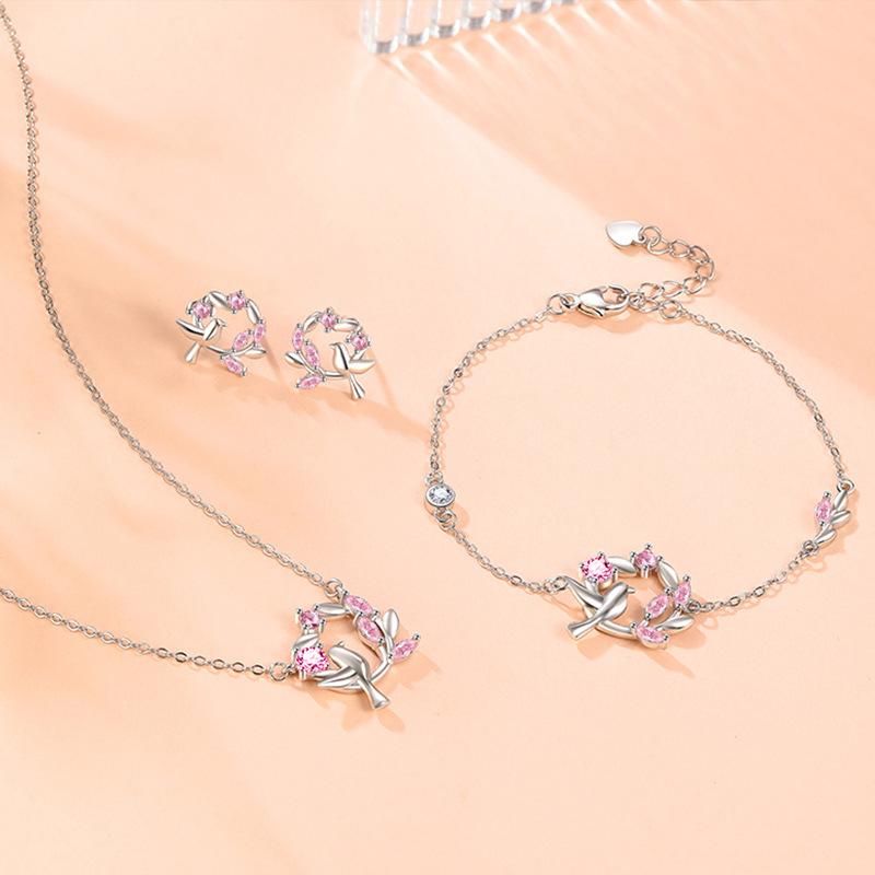 Mai Xiang Happiness Mai Ear Wreath Bird Ожерелье Ins Wind Fashion Универсальная розовая циркониевая ключичная цепочка