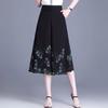 Women Cropped Pants Thin Chiffon Waist Flower Trousers Elastic High Wide Leg Print Loose Fit Culottes Streetwear