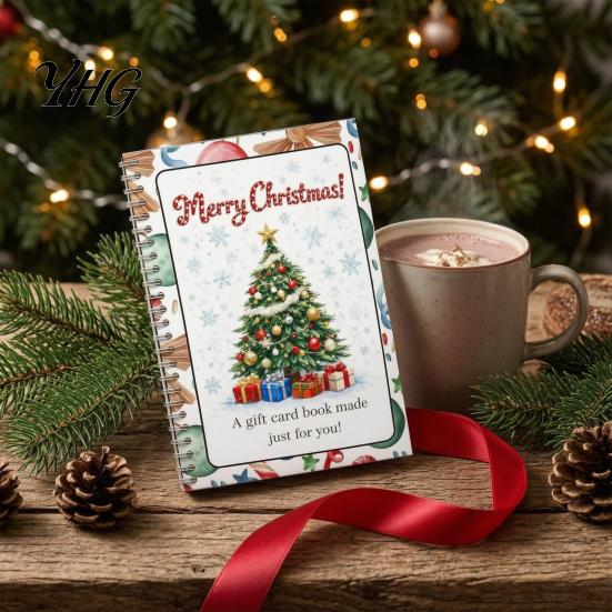 Christmas Gift Card Holders Spiral Bound Book, Vibrant Festive Design Keepsake Booklet, Winter Celebration Cards Compact Decorative Present Holder for