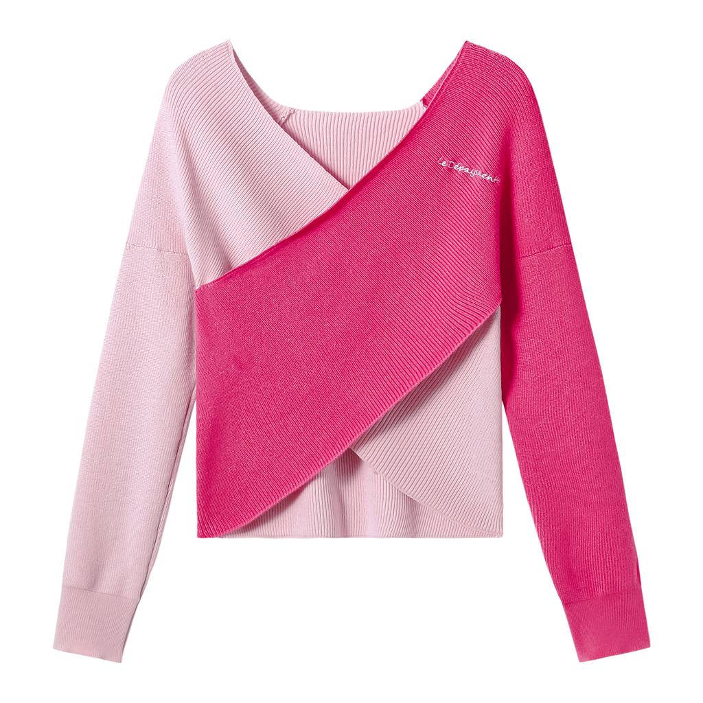 Вязаный свитер с вышивкой и V-образным вырезом для женщин, осенняя пряная девушка, лоскутный короткий топ с разрезом, базовая футболка