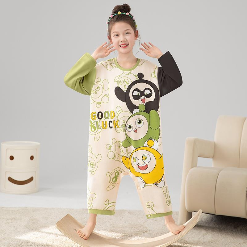 Cotton Girls Pajama Set Long Sleeve Sleepwear Kids Teens Fall Lightweight Comfortable Nightdress