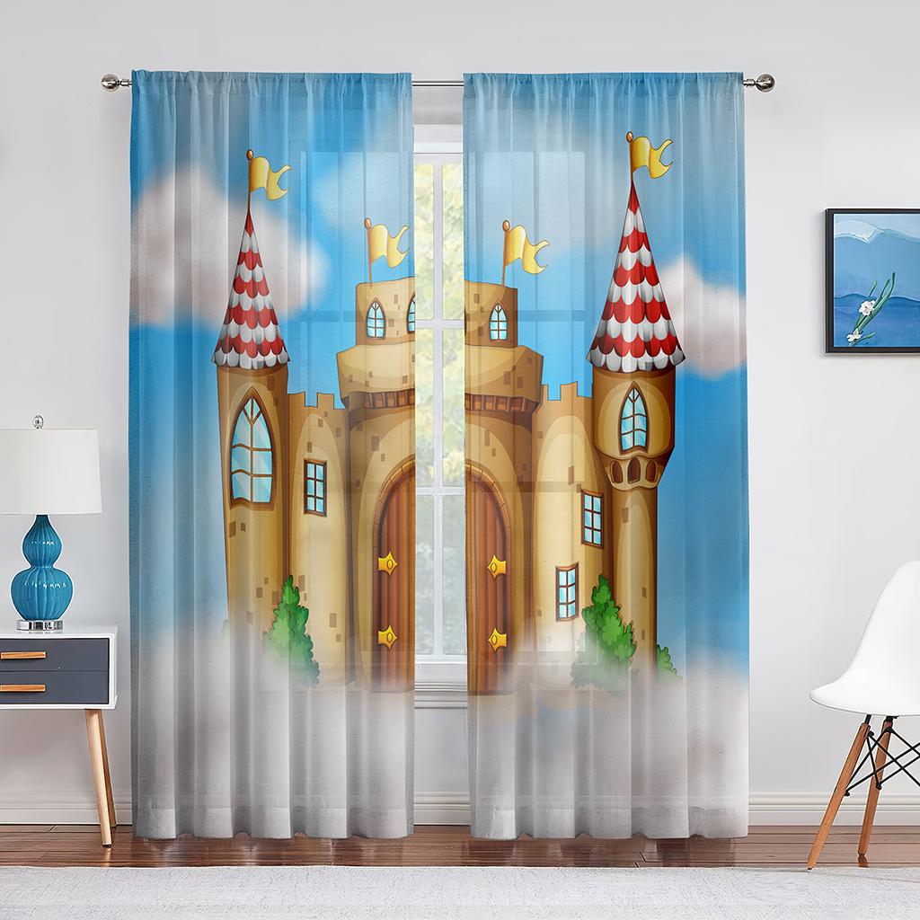 Розовый сказочный замок в облаках, прозрачные шторы для гостиной, вуаль, занавеска для детской спальни, тюлевые шторы, оконные шторы, декор