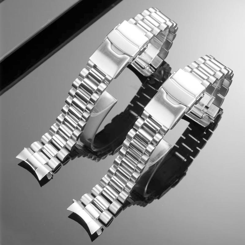 Прочный ремешок для часов из нержавеющей стали для серии Seiko SKX013 SKX015 Изогнутый конец Модификация цепочки для часов Ремешок 20 мм Складная пряжка