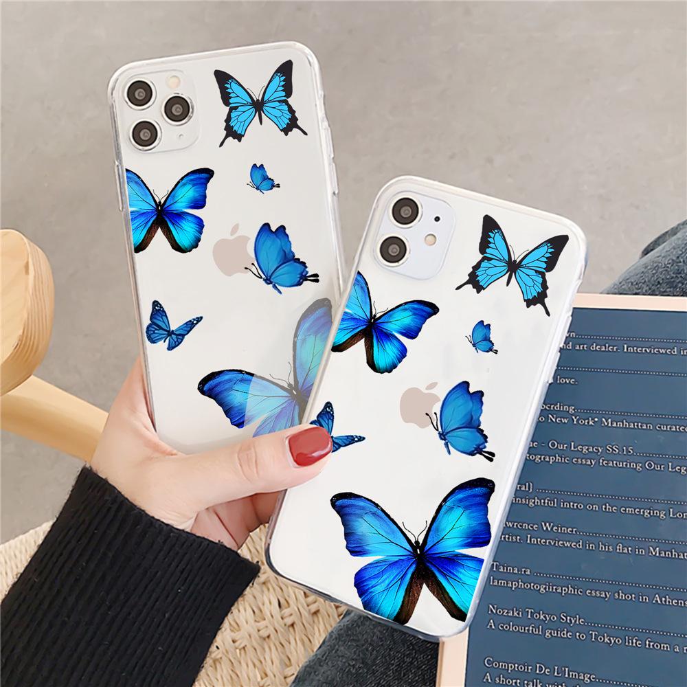 Прозрачный чехол TPU с синей бабочкой для Apple iPhone 14 Pro Max