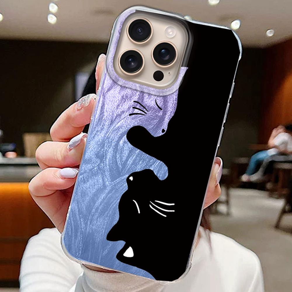 Чехлы для телефонов Embrace Black White Cat Gradient для Apple iPhone 16 15 14 13 Pro Max 16e 16plus, задняя силиконовая пара, чехол Fundas