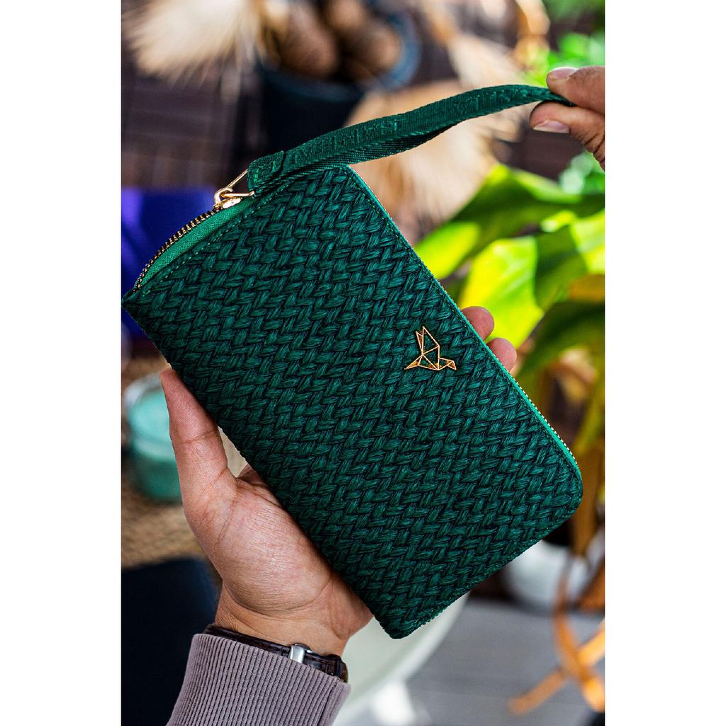 Tilburg Кошелек-портфель с ручкой на запястье и соломенным узором сливово-фиолетового цвета с большим количеством визитниц