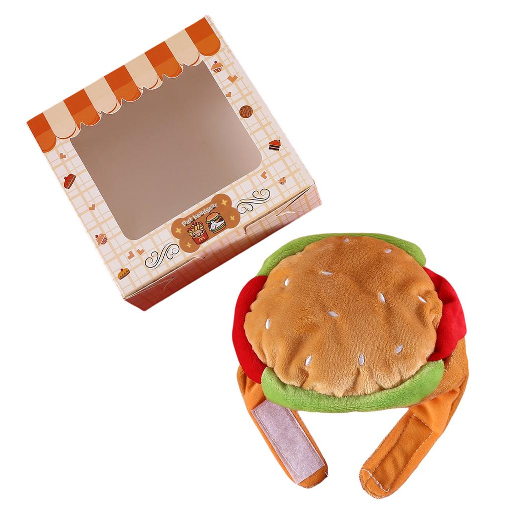 Plush Pet Hamburger Hat for Ear and Head Protections Halloween Funny Dog Hat for Small Dogs Cat Warm Winter Headgear Hat