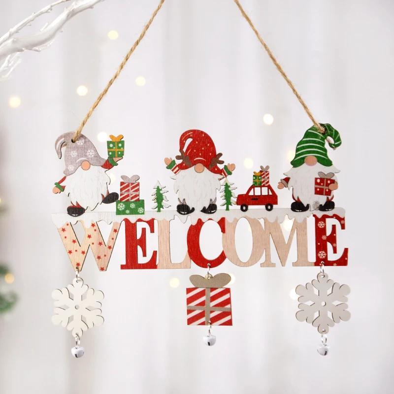 Xmas Wooden Welcome Hanging Plaque, 3 Assorted Styles Random, Christmas Santa Snowman Pendant Decor for Front Door, Window,Party