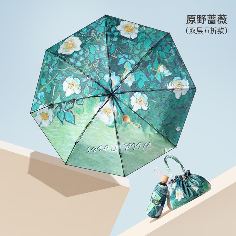 New 50% Fold Double Umbrella Flower Sunscreen UV Protection Parasol Small Fresh 50% Fold Sunny and Rain Double Purpose