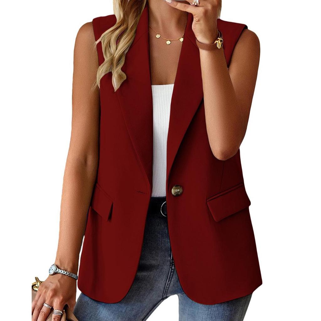 Women's Solid-color Sleeveless Cardigan Suit Jacket