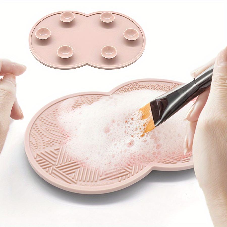 Portable Efficient Makeup Brush Cleaning Mat with Suction Cups, Low-Allergen Double-Sided Round Pad, Reusable Brush Cleaner Pad