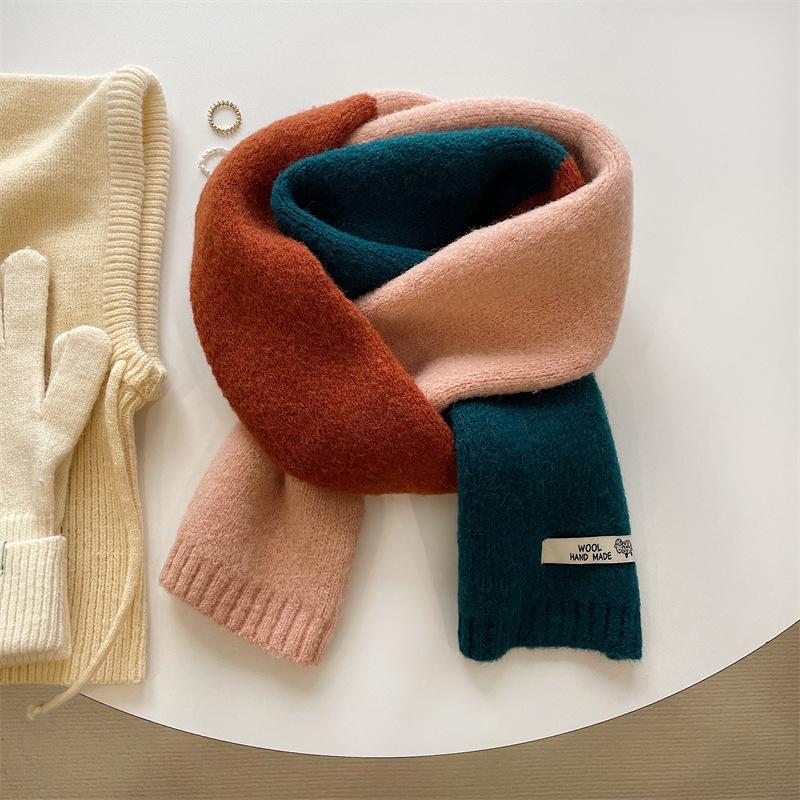 Women's Warm Korean-Style Rose Pink Wool Knit Scarf