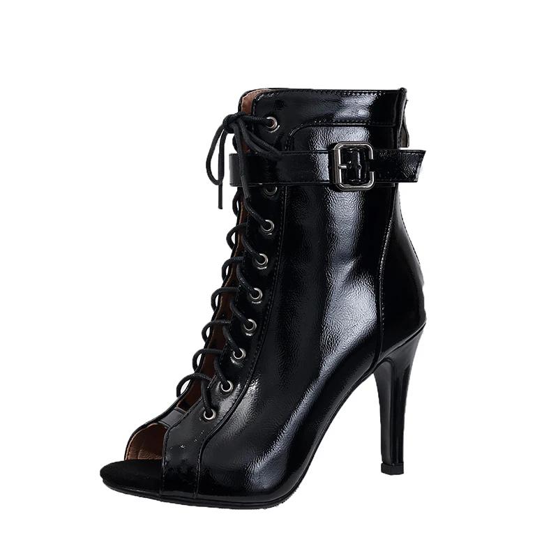 2024 Женская обувь с открытым носком, женские сандалии, большие размеры, современные ботинки, женские сандалии из искусственной кожи с пряжкой спереди, шнуровкой сзади, молнией на высоком тонком каблуке