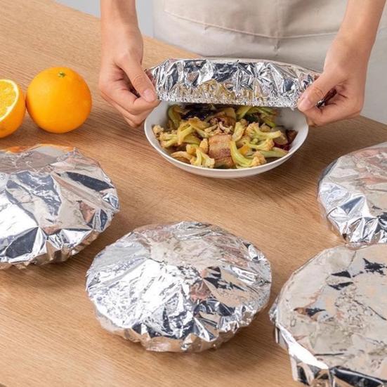 30/50Pcs Repeatable Aluminum Foil Insulation Cover Elastic Heat-Resistant Food Covers for Kitchen
