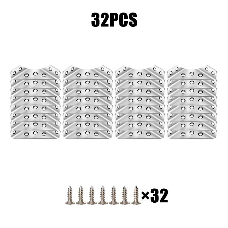 64 шт. Угловые кронштейны из нержавеющей стали, угловые соединители для мебели и полок, опора для шкафа, крепежная рама, угловая скоба с винтами