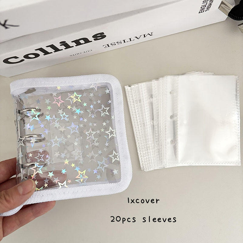 Мини 3-кольцевой папку из ПВХ Дизайн Звезда Лазерная Молния Прозрачный Альбом Для Фото Карточек Хранение Памяти Коллекционирование Изысканный Быстрая Доставка