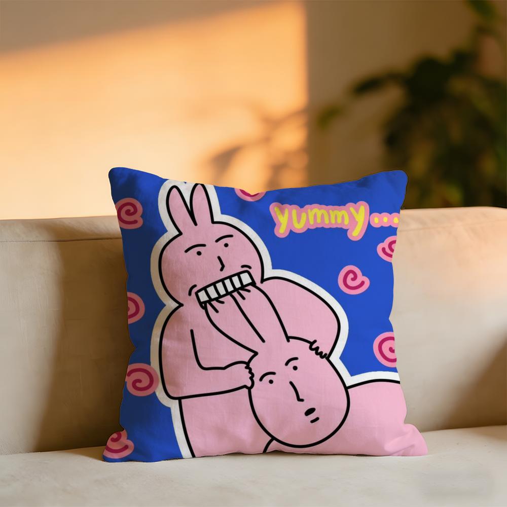 Pink Bunny Cue Cushion Cover Cozy Velvet Throw PillowSoft Warm Cushion For Sofa  Bed