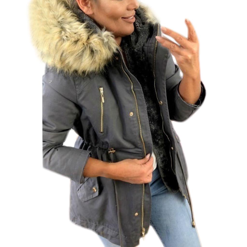 Women Fashion Winter Warm Military Hooded Jacket Casual Faux Outwear