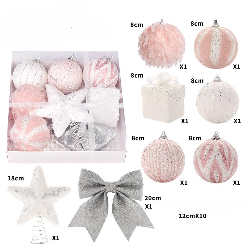 18PCS Ins Pink Boutique Foam Christmas Ball Tree Top Star Set Christmas Decoration Atmosphere Jewelry Christmas Tree Pendant