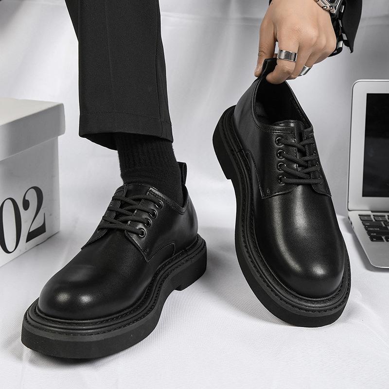 Fashion Luxury Men's Japan Karajuku Korean Style Streetwear Vintage Thick Platform Increase Casual Leather Shoes Soft Male Dress Shoes