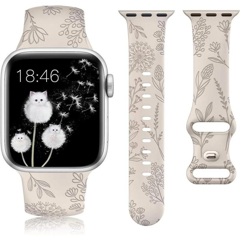 Silicone Watch Strap For Apple Watch Band Fashion Pattern Flower Engraving 49/44/45/40/42/38mm iWatch Series Ultra Band