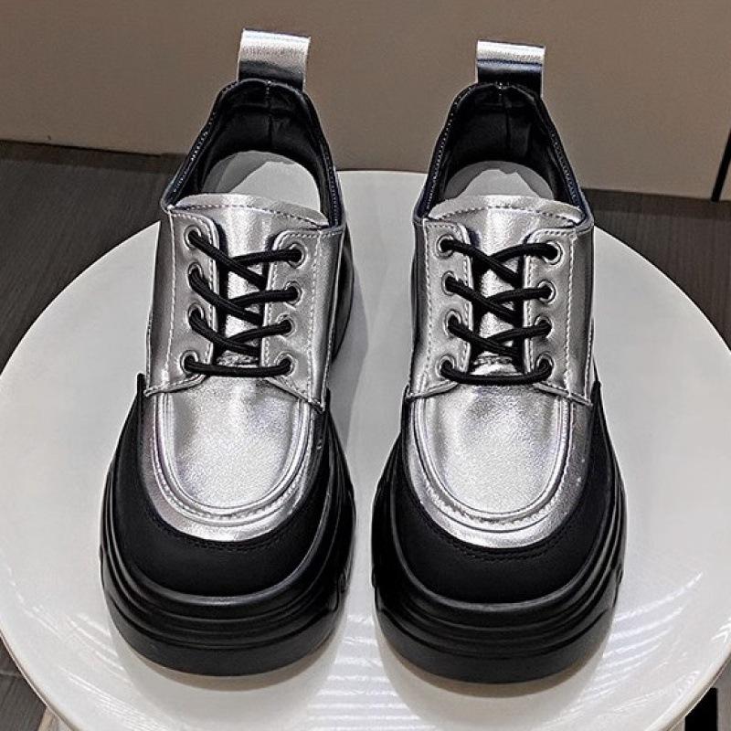 Кожаные туфли в британском стиле, женские, осенние, новые, модные, повседневные туфли на высоком каблуке, туфли на платформе с глубоким носком