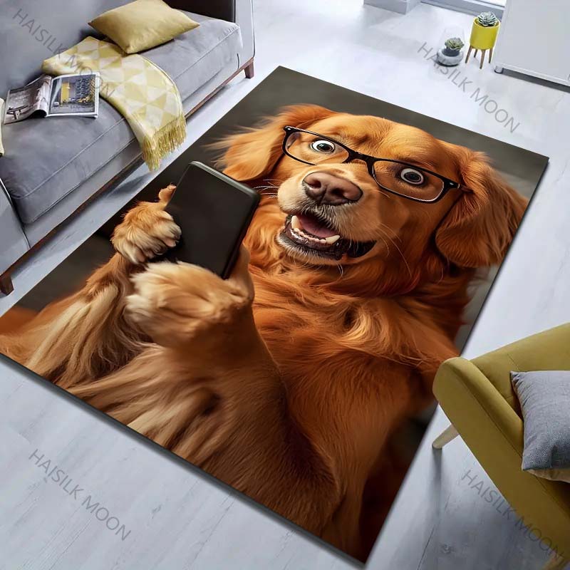 Забавный щенок, смотрящий на телефон, ковер с принтом для спальни, гостиной, прикроватной тумбочки, дивана, напольный коврик, современный домашний декор, ковер для зоны