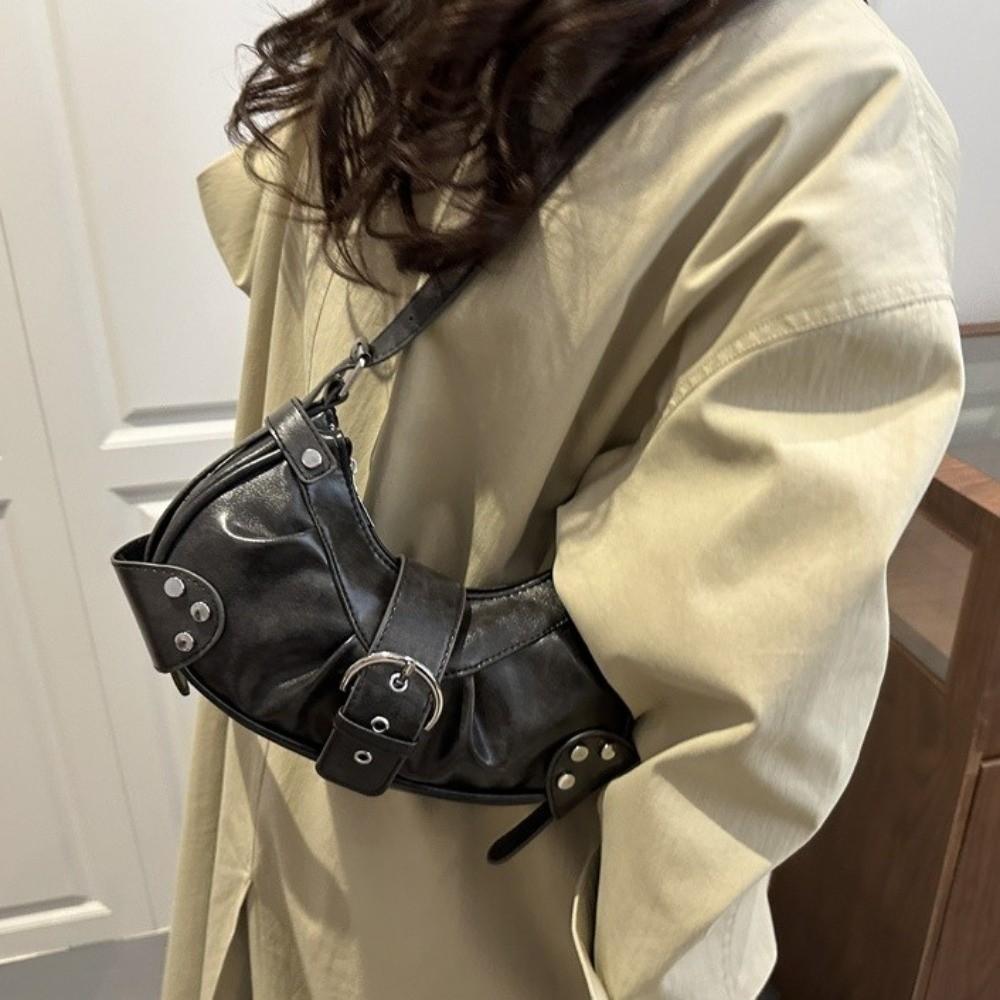 Solid Color Y2k Shoulder Bag Hobo Bag Spicy Girl Handbag Vintage Buckle Underarm Bag Shopping