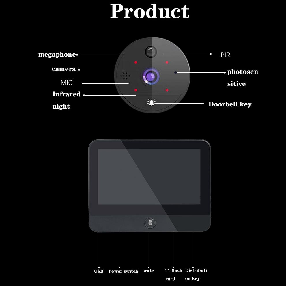 Умный дом Tuya WiFi глазок дверной звонок S52 маленькая камера 1080P 4,3 дюйма PIR обнаружение движения цифровой дверной просмотрщик односторонний разговор
