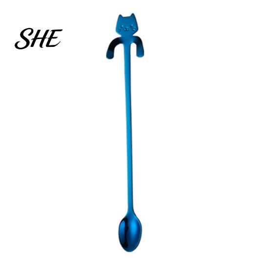 Long Handle Coffee Stirrer 304 Stainless Steel Spoon, Hanging Cat Spoon for Mugs Tall Cups, Rust Resistant Drink Tea Stirring Ideal Desserts