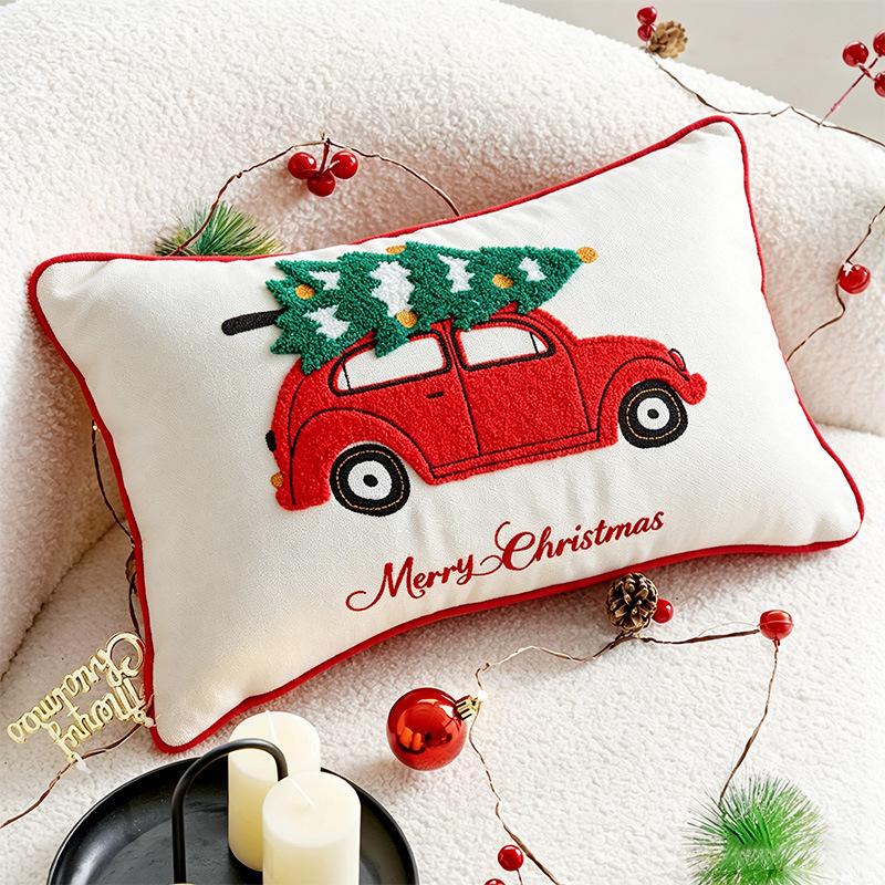 Christmas Pillow Case Plush Gift Bow Decorative Cushion Cover Christmas Home Sofa Holiday Season Decor
