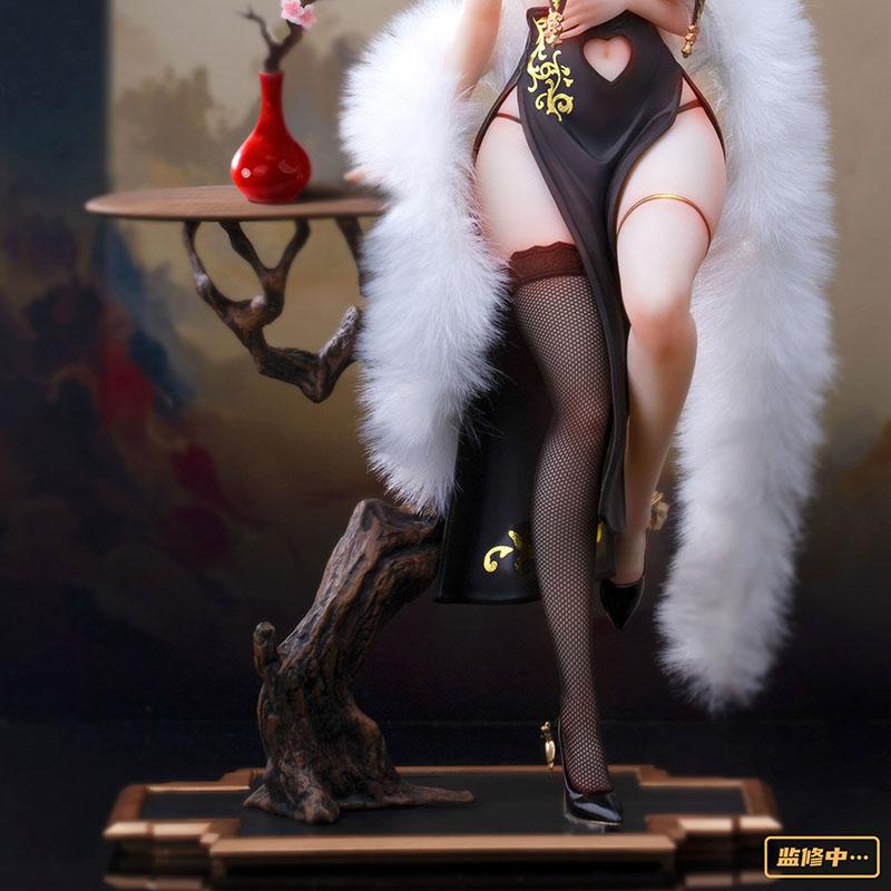 Красивая аниме-фигурка в масштабе 1/6 Китайское ципао с дизайном Феникса, с настоящими чулками-сеточкой, меховая шаль для коллекционеров аниме