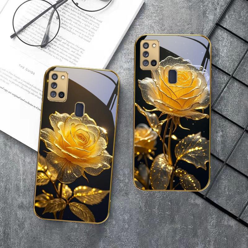 Элегантная золотая роза Для Samsung A 31 32 A33 A34 35 14 A15 13 A16 25 26 50 52 53 54 55 56 70 71 72 73 Золотой стеклянный чехол для телефона