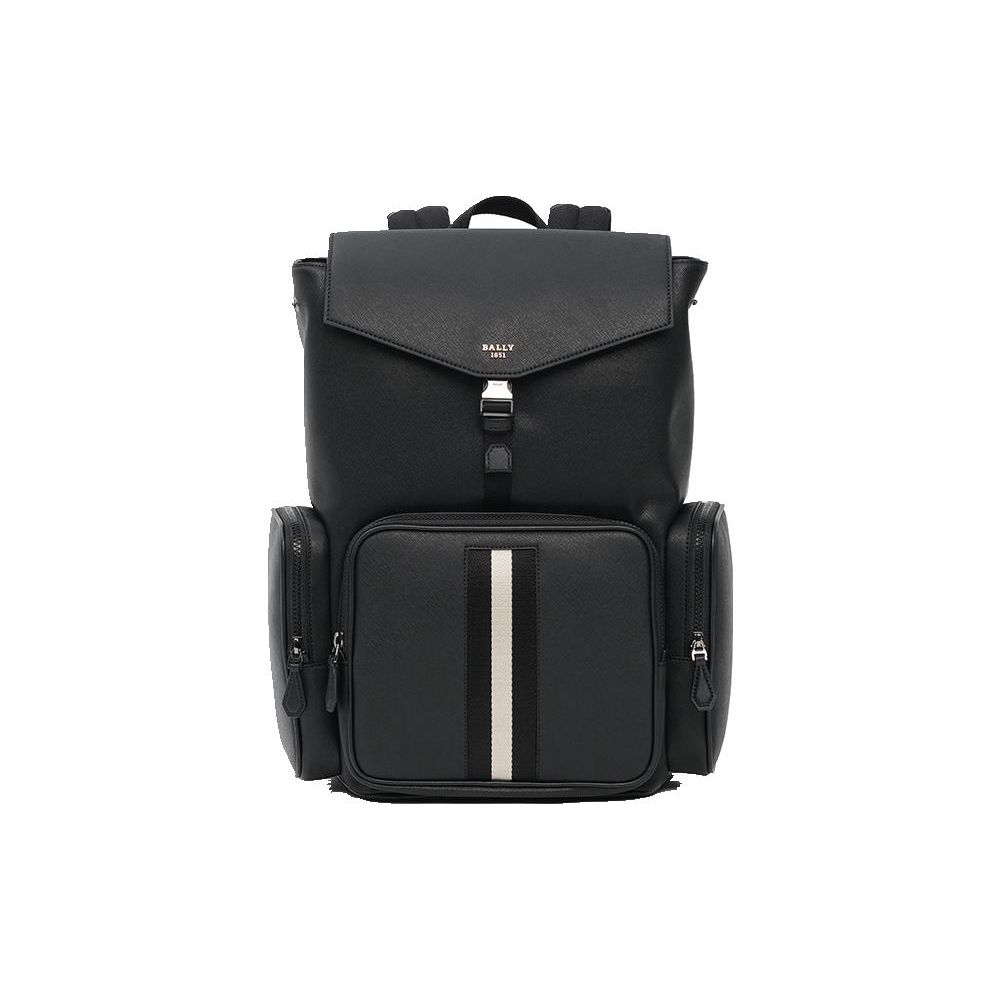 Bally Рюкзак мужской с логотипом-буквой, большой вместимости, в полоску, с замком-пряжкой, черный 6303962