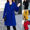 Women Fall Sleeves Keep Color Double Buttons Coat Solid Thick Lapel Long Warm Plus Size