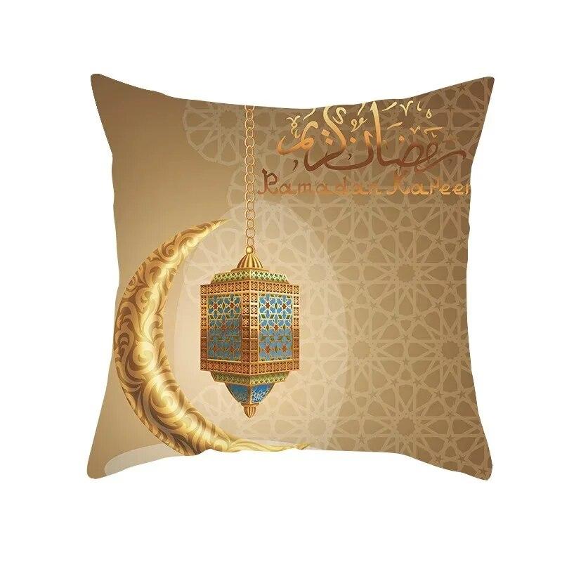 Eid Mubarak Ramadan Golden Moon Print Pillowcase Sofa Cushion Cover Islamic Muslim Home Bedroom Decor