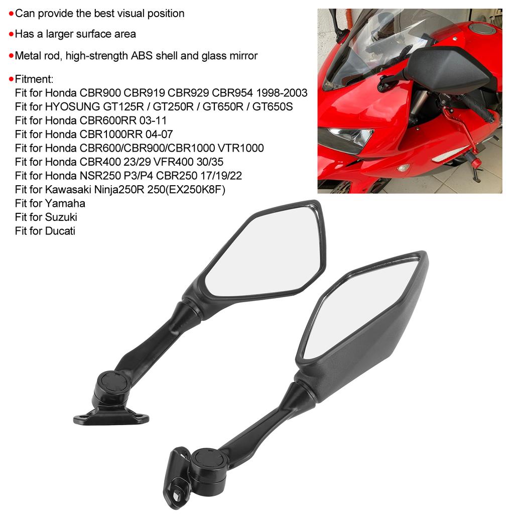 Motorcycle Side Mirrors Pair Motorcycle Rearview Mirrors with Mounting Accessory Fit for CBR900 CBR919 CBR929 CBR954