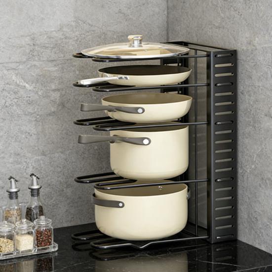 Многоярусный регулируемый органайзер для сковородок, стойка для хранения посуды, держатель для кастрюль и сковородок, подставка для сотейника для кухонной столешницы и шкафа