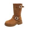 Fashion 2024 High Quality Ladies Shoes Slip-on Women's Boots Fashion Belt Buckle Modern Boots Women Winter Round Toe Mid-Calf Boots