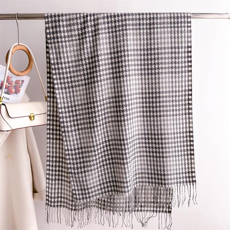 Корейский вариант клетчатого шарфа, зимний шарф для студентов мужского и женского пола, утолщенная теплая внешняя шаль с кисточками, корейский имитация кашемирового шарфа