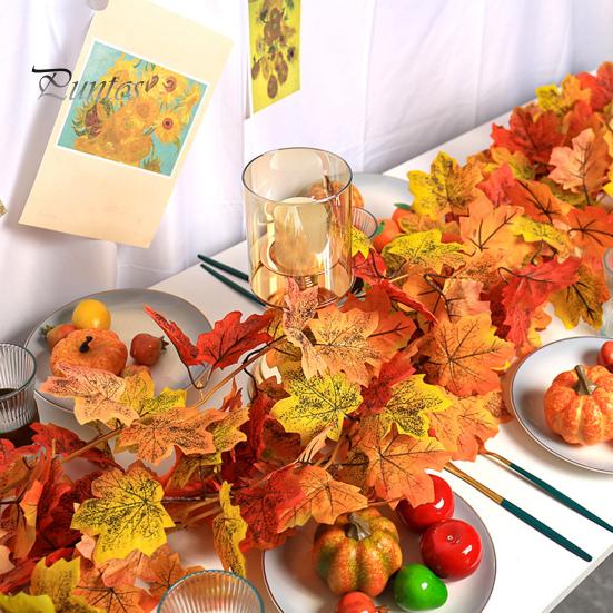 6.5Ft Fall Maple Leaf Garland Artificial Autumn Leaf Hanging Vine Decoration Realistic Thanksgiving Foliage Decor for Home Wedding Garden Office