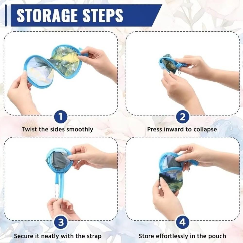 Japanese Style Folding Fan Flower Pattern Collapsible Fan Mini Handheld Fan Beach Use