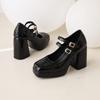 8.Women's High Heel Single Shoes Solid Color Simple Waterproof Platform Thick Heel Shallow Mouth Large Size Single Shoes Four Seasons Shoes