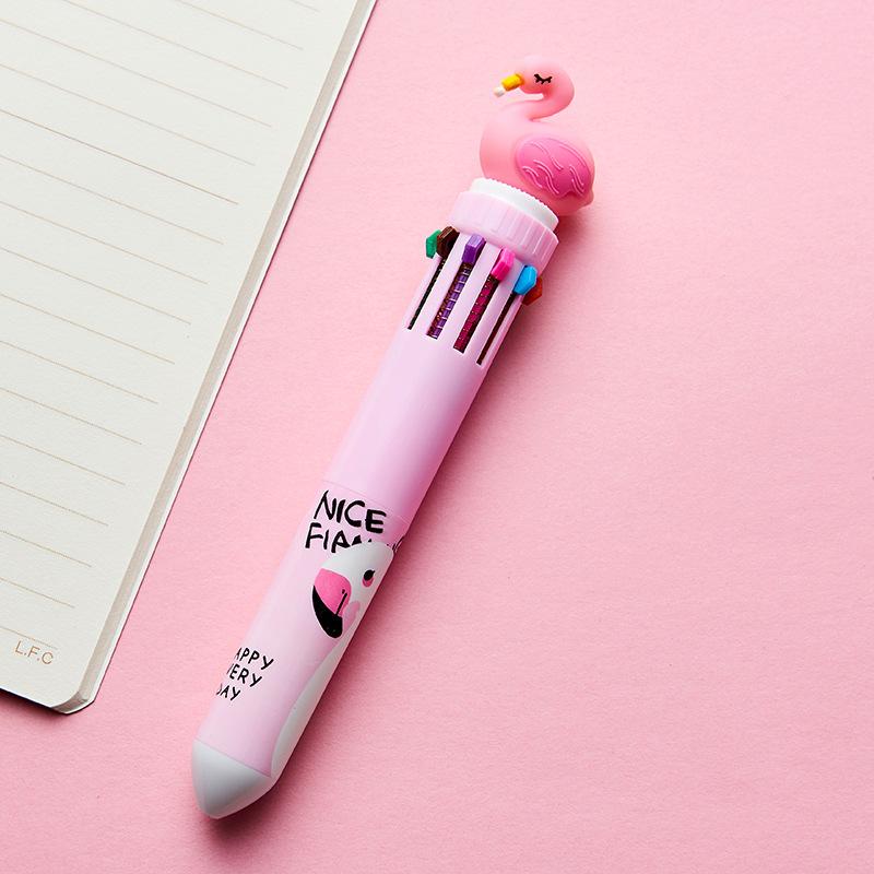 1 шт., разноцветная шариковая ручка с милым фламинго, единорог, динозавр, 0,5 мм, 10 в 1, маркер для офиса, школы