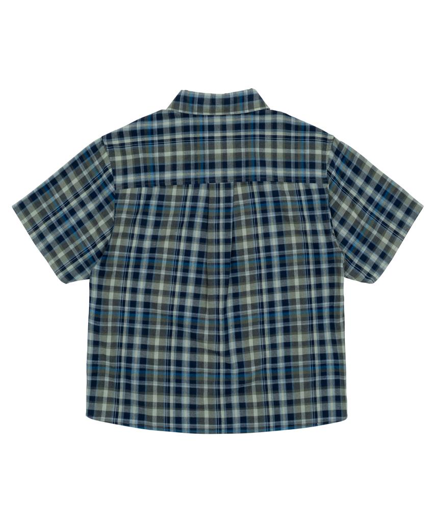 THE COLDEST MOMENT Tcm Mini Logo Check Half Shirts (Blue)