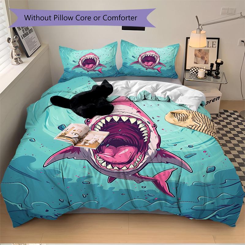 3pcs Shark Attack Bedding Set, Includes 1 Comforter + 2 Pillowcases, Without Pillow Inserts, Soft Comfortable, Lightweight Breathable, Print