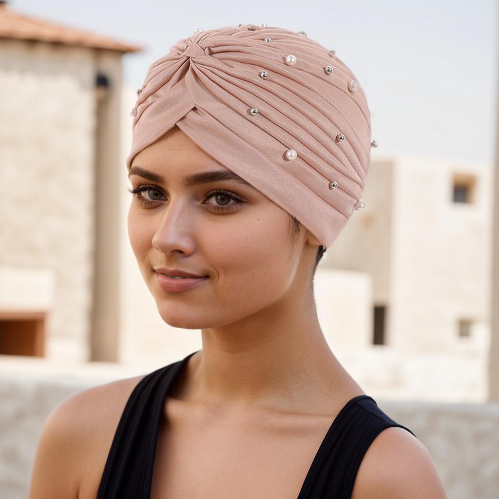 Стильный плиссированный платок-шарф с бусинами цвета арбуза