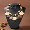 Bohemian Style Wooden Beaded Necklace Double Layer Pendant Necklace  Summer Accessories