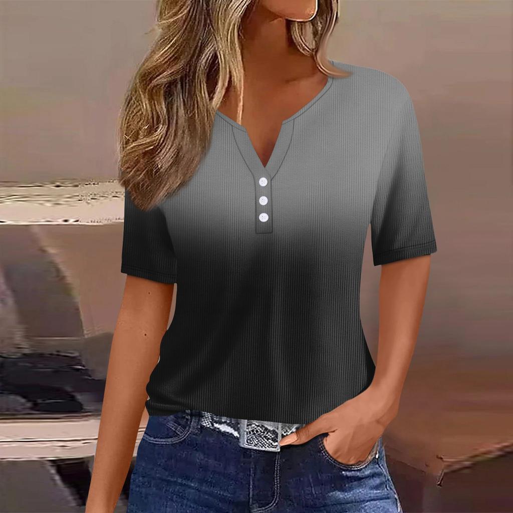 Women's T Shirt Tee Print Button Short Sleeve Tunic Daily Weekend Fashion Basic V- Neck Regular Top