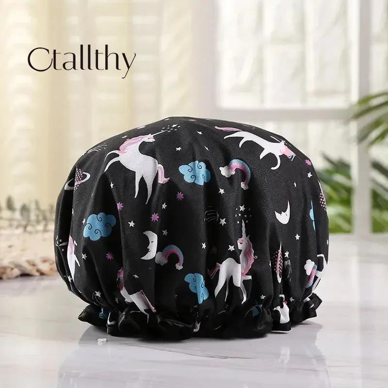 Ctallthy Unicorn Pony Милые толстые женские шапочки для душа, цветные двухслойные шапочки для душа, для взрослых, водонепроницаемые кухонные шапочки